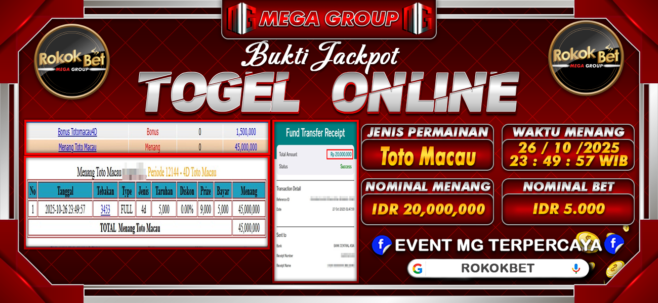 Bukti JP situs Rokokbet hari Minggu, 26 Oktober 2025