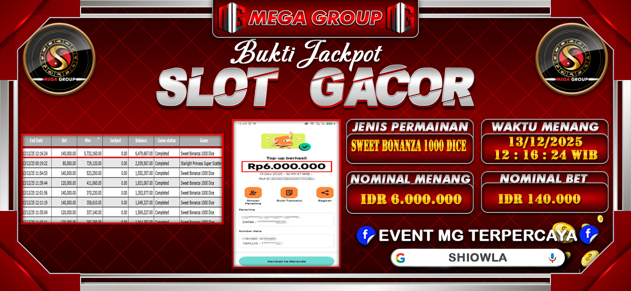 Bukti JP situs Shiowla hari Sabtu, 13 Desember 2025