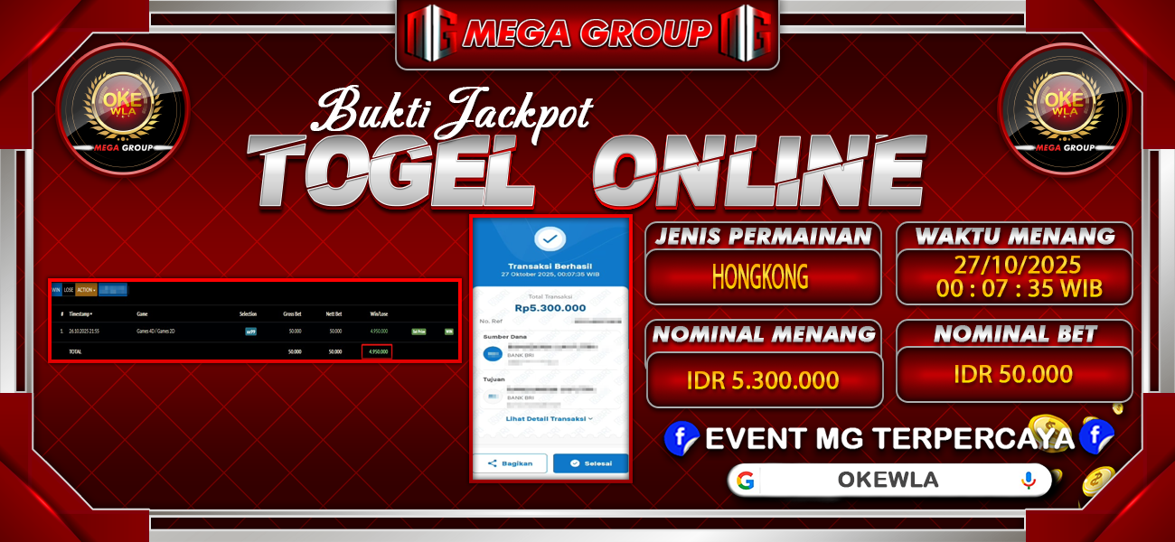 Bukti JP situs Okewla hari Senin, 27 Oktober 2025