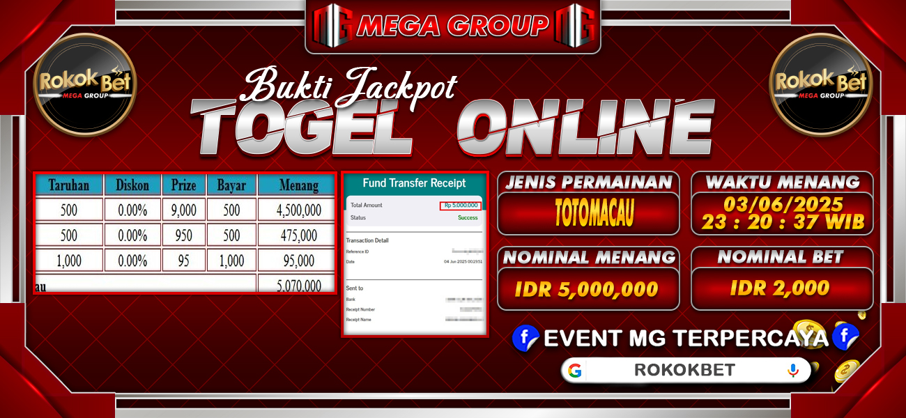 Bukti JP situs Rokokbet hari Rabu, 04 Juni 2025