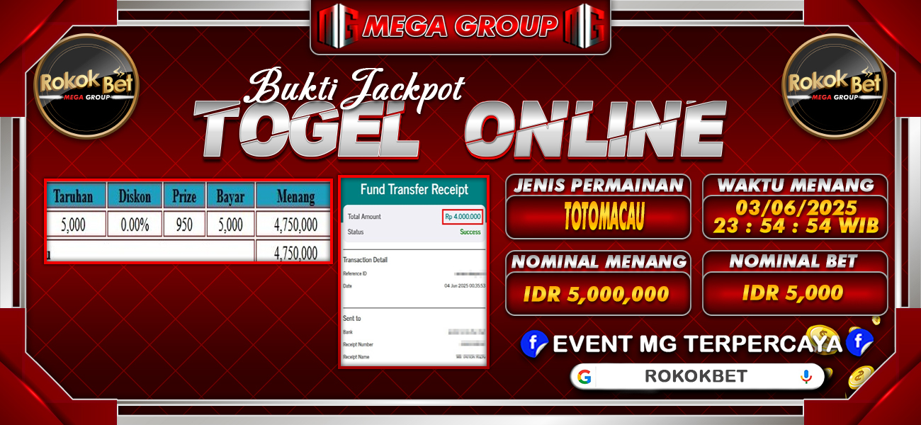 Bukti JP situs Rokokbet hari Rabu, 04 Juni 2025