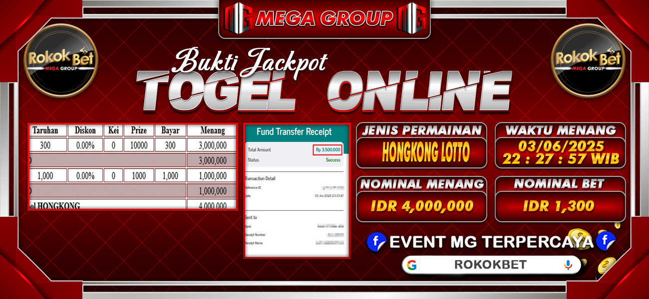 Bukti JP situs Rokokbet hari Rabu, 04 Juni 2025
