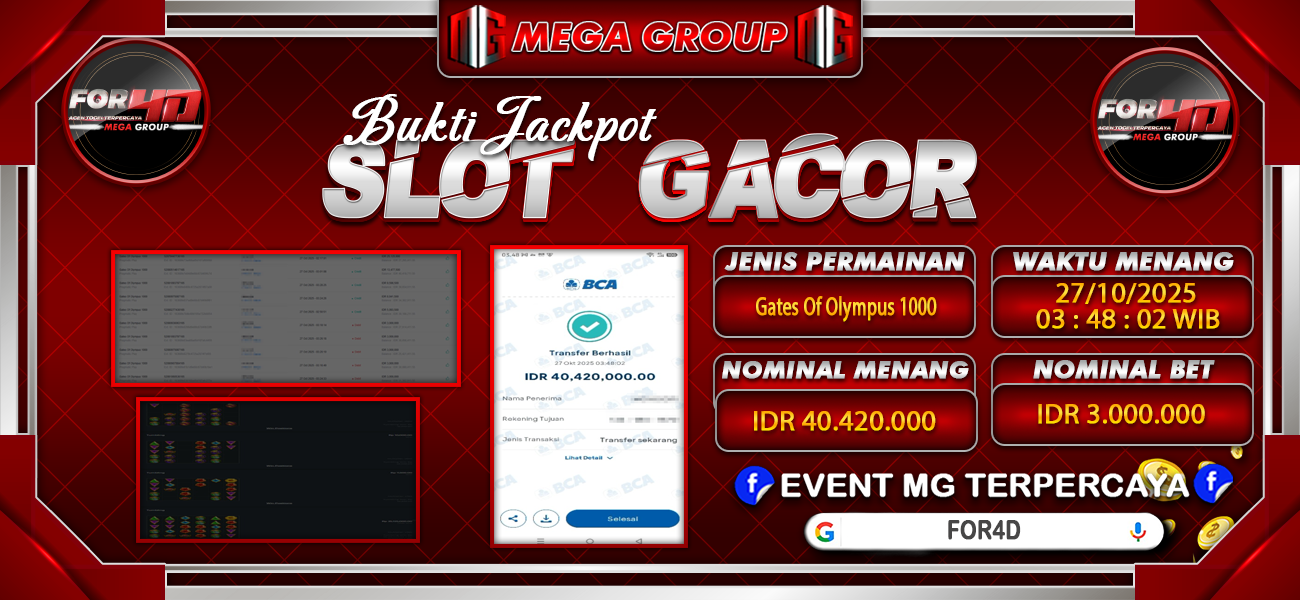 Bukti JP situs For4D hari Senin, 27 Oktober 2025