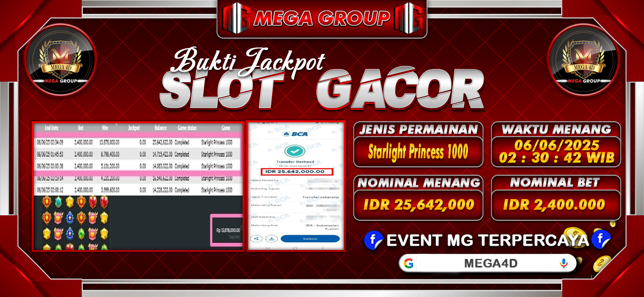 Bukti JP situs Mega4D hari Jumat, 06 Juni 2025
