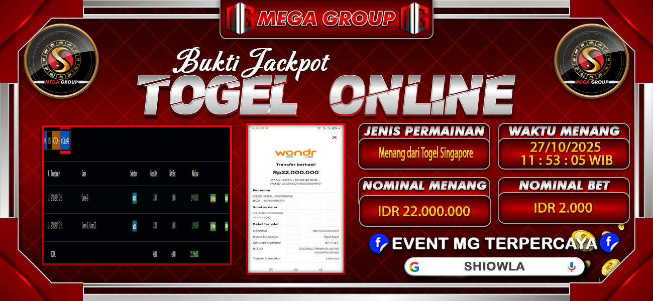 Bukti JP situs Shiowla hari Senin, 27 Oktober 2025