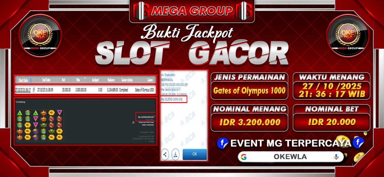 Bukti JP situs Okewla hari Senin, 27 Oktober 2025