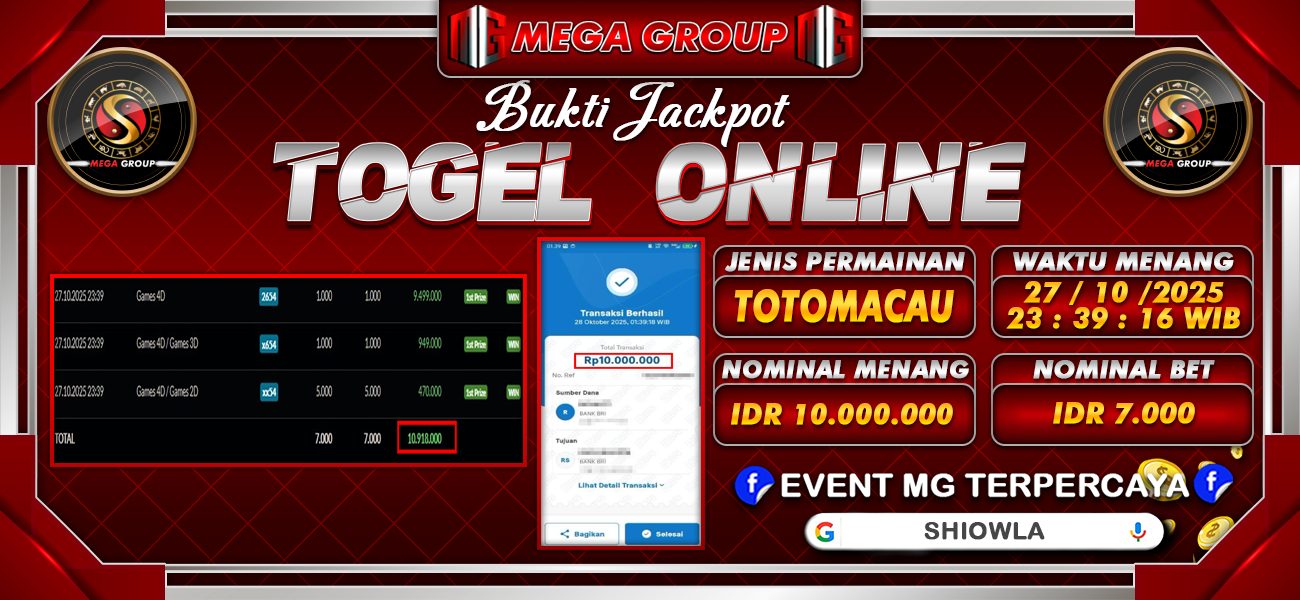 Bukti JP situs Shiowla hari Senin, 27 Oktober 2025