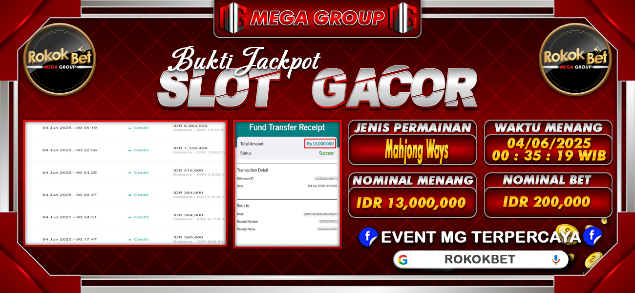 Bukti JP situs Rokokbet hari Rabu, 04 Juni 2025