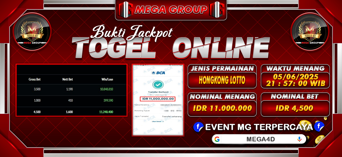 Bukti JP situs Mega4D hari Jumat, 06 Juni 2025